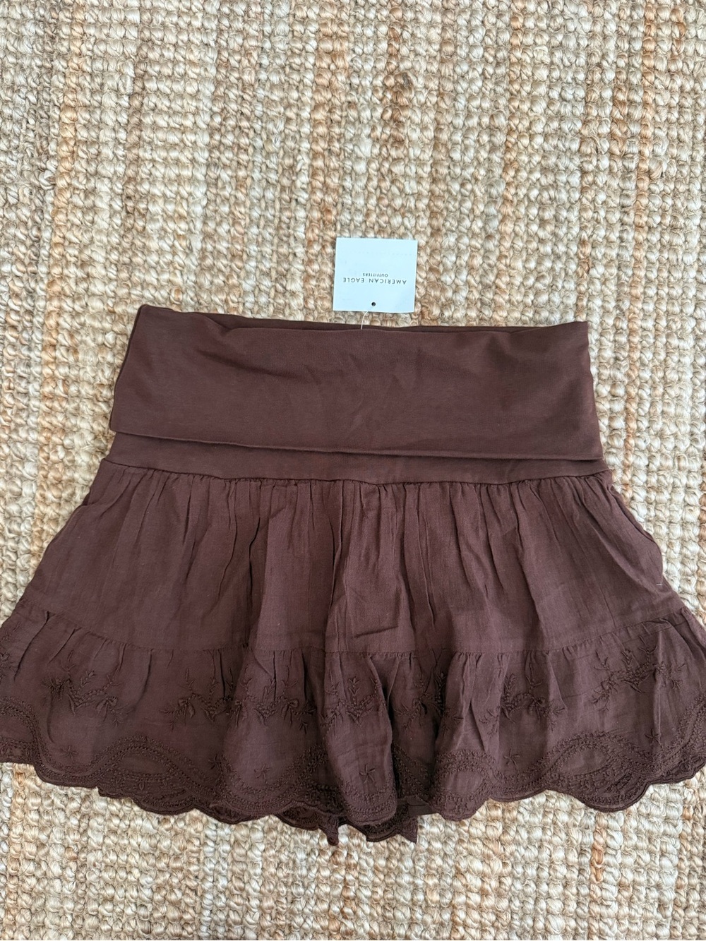 American Eagle Outfitters Brown Tiered Skort with Scalloped Embroidery